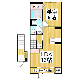 JR大糸線 島内駅 徒歩9分の賃貸アパート 2階1LDKの間取り