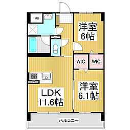 コンフォーティア広丘野村II 1階2LDKの間取り