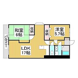 芳川コーポ南棟 2LDKの間取図画像