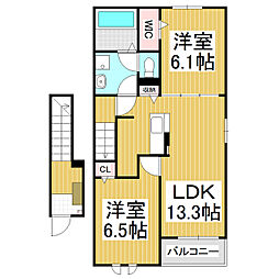 フィールドヒル 塩尻I 2LDKの間取図画像