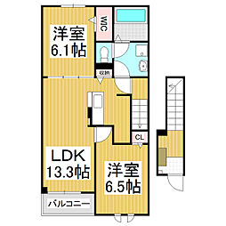 フィールドヒル 塩尻I 2LDKの間取図画像