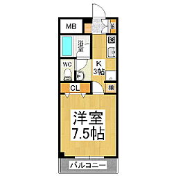 ニセンポストアイル 1Kの間取図画像