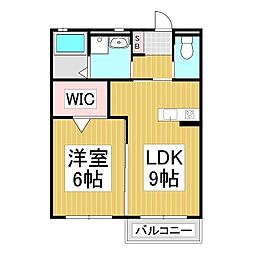 ドエル村井町南A棟 1LDKの間取図画像