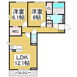 プレ・アジュール 2LDKの間取図画像