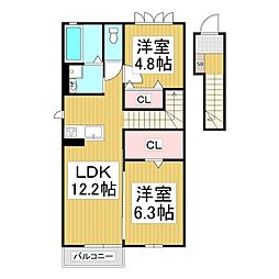 Grande広丘 C棟 2LDKの間取図画像