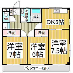 コーポ百瀬B棟 3DKの間取図画像
