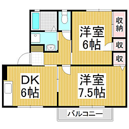 セジュール並木B 2DKの間取図画像