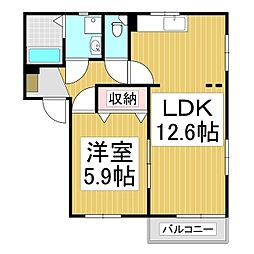 フレグランス河野B 1LDKの間取図画像