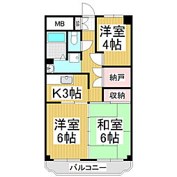 小口マンション 3Kの間取図画像