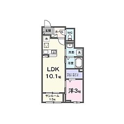 ドゥ・エスポワールII 1LDKの間取図画像