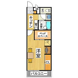 レオパレス北アルプス 1Kの間取図画像