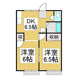 シティーハイム若宮 2DKの間取図画像