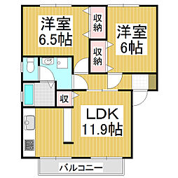 ボンビラス細野C 2LDKの間取図画像