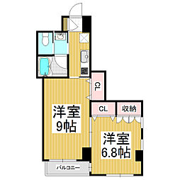 丸岩ビルベルエア 2Kの間取図画像