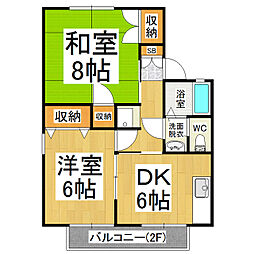コーポせせらぎB 2DKの間取図画像