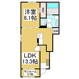 リブハピネス A 1LDKの間取図画像