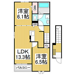 リブハピネス A 2LDKの間取図画像