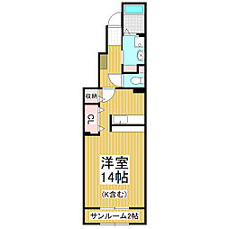 カーサシエロブルー ワンルームの間取図画像