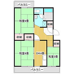 サンフラワーコーポ1号棟 3Kの間取図画像