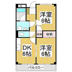 モンターニュ横山 2DKの間取図画像