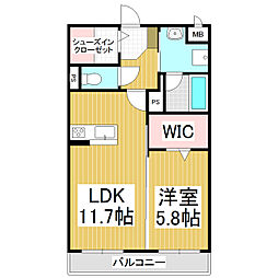 ベルデ平田 1LDKの間取図画像