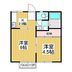 きよさわハイツ 2Kの間取図画像