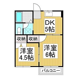 サンハイツA 2DKの間取図画像