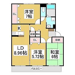 夢パレット坂北A 3LDKの間取図画像