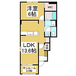 ハイツつかさB 1LDKの間取図画像