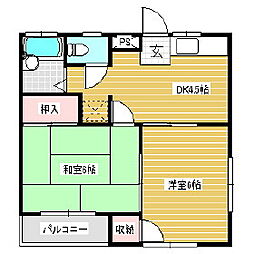 サンビュー波田 2DKの間取図画像
