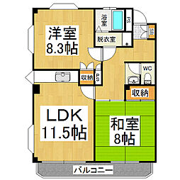 ツインヴィラヨコヤマB棟 2LDKの間取図画像