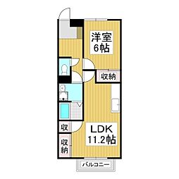 クロワール清水 2階1LDKの間取り