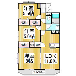 エールガーデン桜 3LDKの間取図画像
