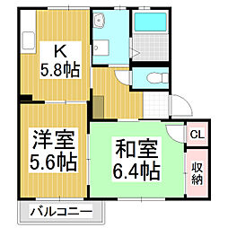メゾンドシュヴァリエE 2Kの間取図画像