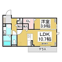 トリシア東和田 W棟 1LDKの間取図画像