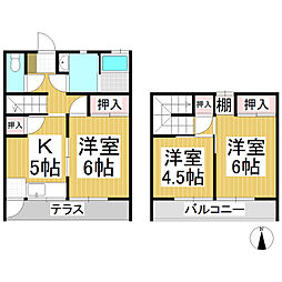 寺沢アパートA棟 3Kの間取図画像