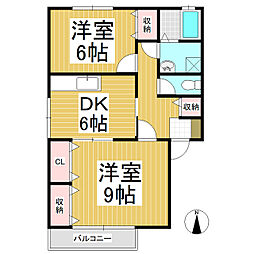 セジュール八幡B 2DKの間取図画像