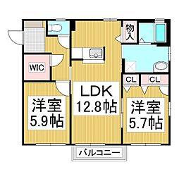 フィオーレ彩B 2LDKの間取図画像