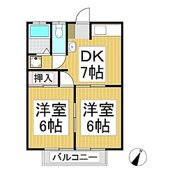 新中島アパート 2DKの間取図画像