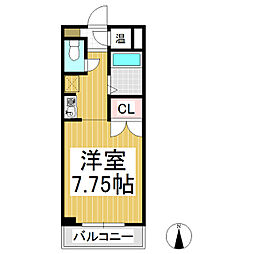 エメラルドグレイスB 1Kの間取図画像
