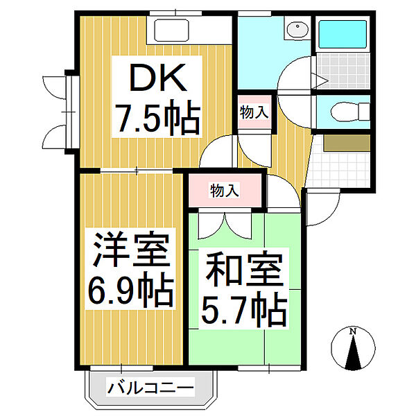 ベルメゾンK N棟 ｜長野県長野市大字大豆島(賃貸アパート2DK・2階・46.51㎡)の写真 その2