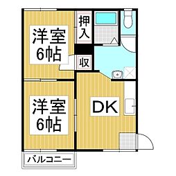 スクエアーハウス 2DKの間取図画像