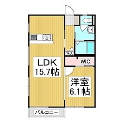 クレセントII 2階1LDKの間取り