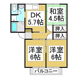 ハイツ堀内B棟 3DKの間取図画像