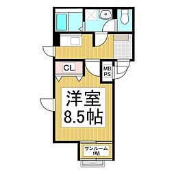 チトセキューブ 1Kの間取図画像