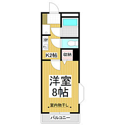 パインコート七瀬 1Kの間取図画像