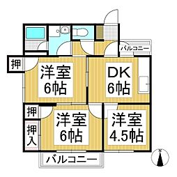 ハイツウイング金子 3DKの間取図画像
