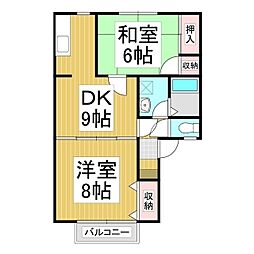 仁ハイツ2 2DKの間取図画像