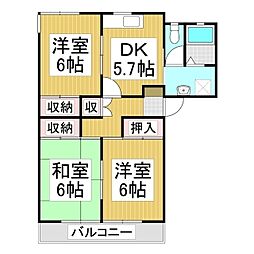 カーサ白楊 3DKの間取図画像