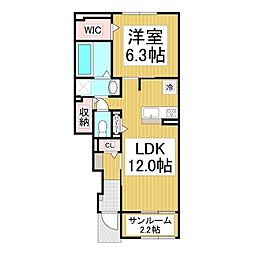 JR篠ノ井線 篠ノ井駅 徒歩24分の賃貸アパート 1階1LDKの間取り